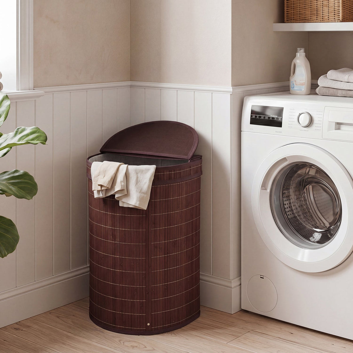 19 Gallon Bamboo Laundry Hamper with Zippered Lid