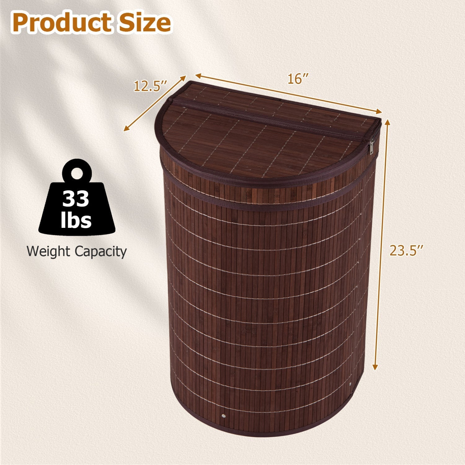 19 Gallon Bamboo Laundry Hamper with Zippered Lid