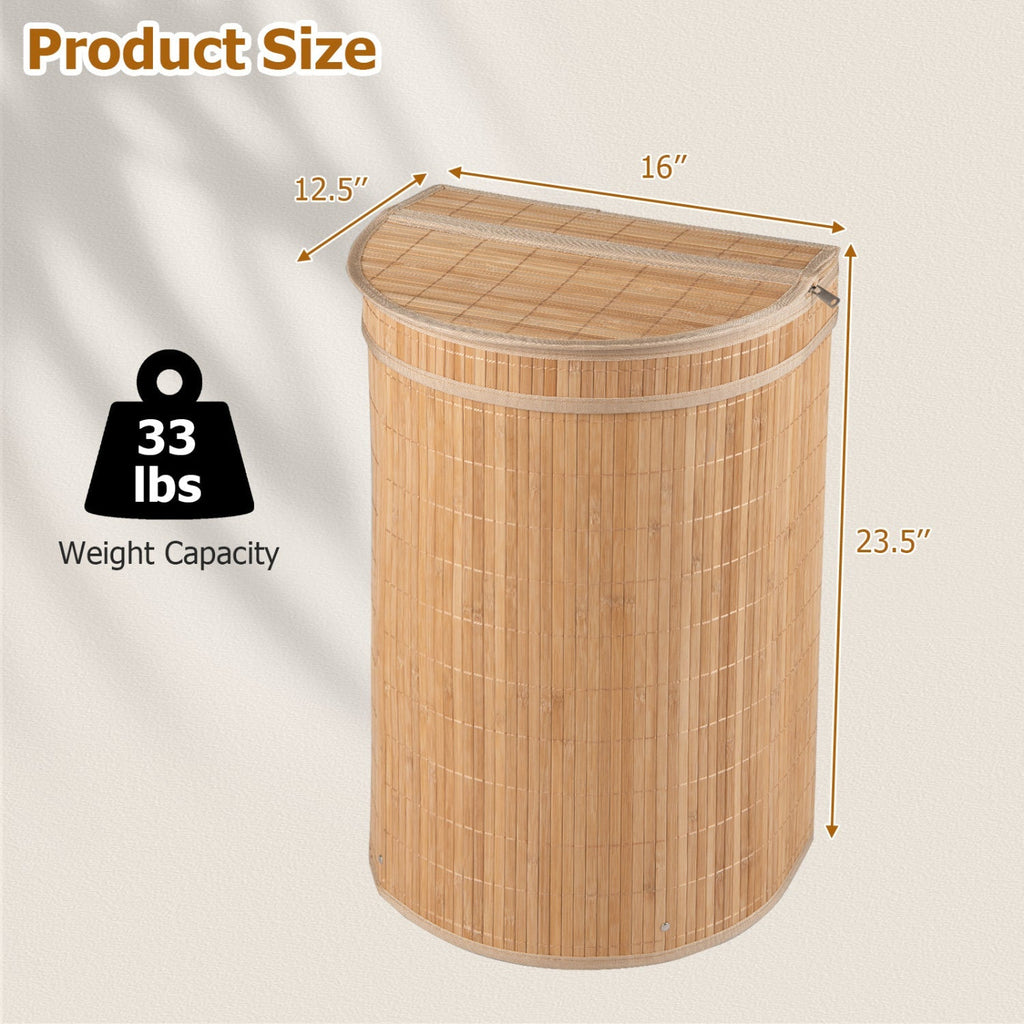 19 Gallon Bamboo Laundry Hamper with Zippered Lid