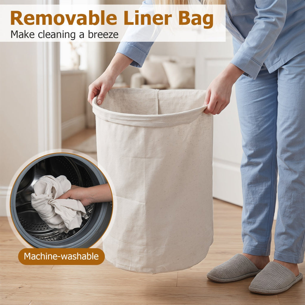 19 Gallon Bamboo Laundry Hamper with Zippered Lid
