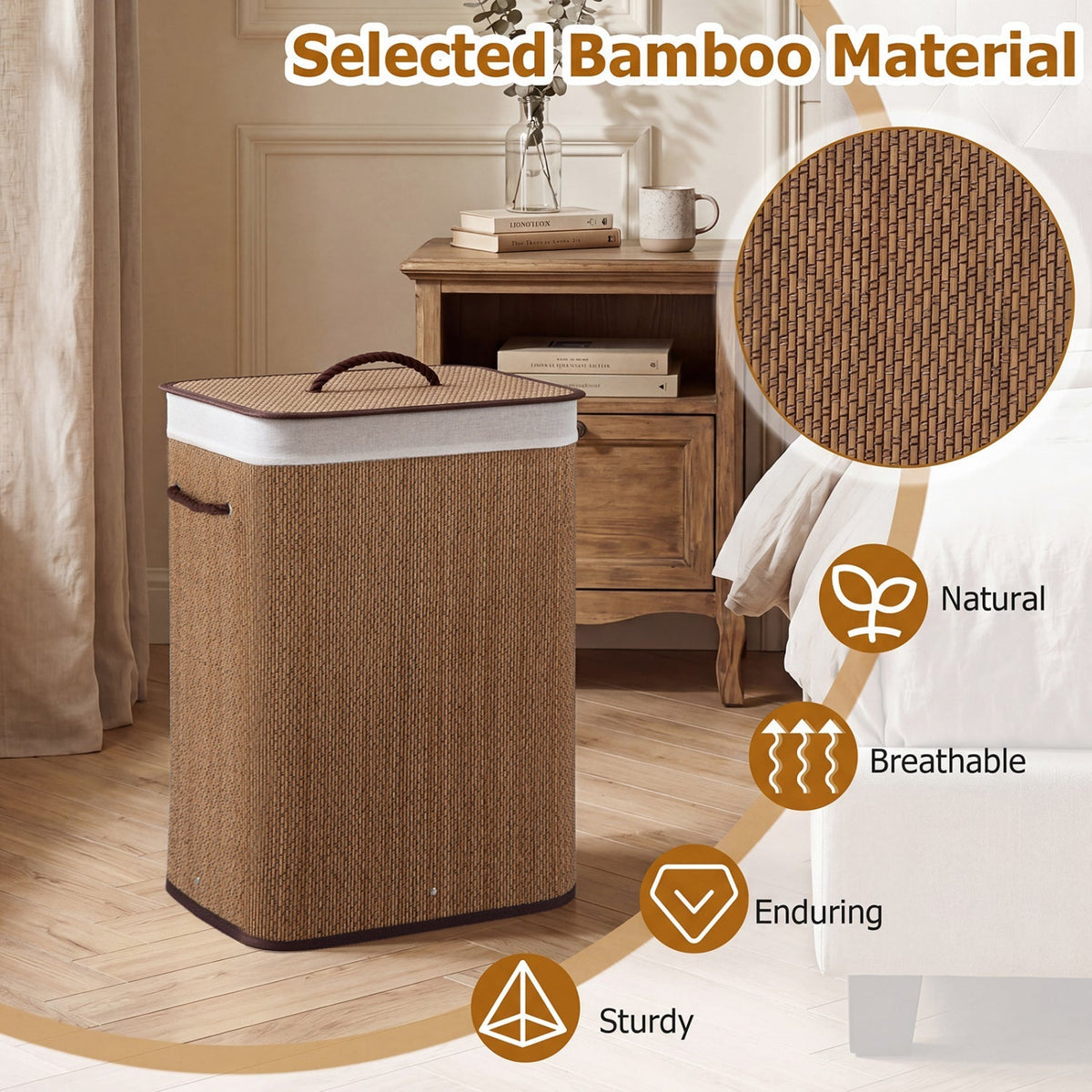 19 Gallon Bamboo Laundry Hamper with Removable Liner