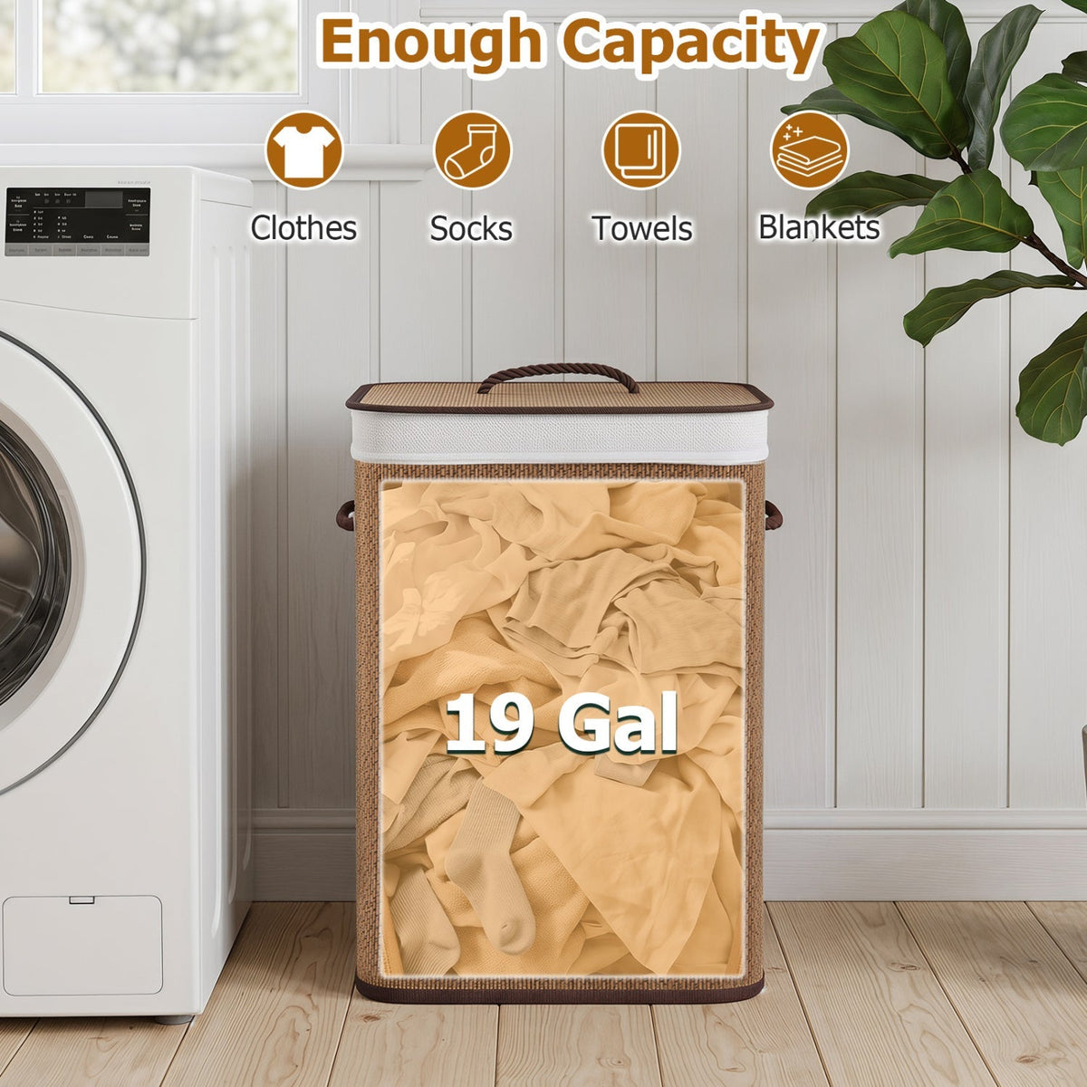 19 Gallon Bamboo Laundry Hamper with Removable Liner
