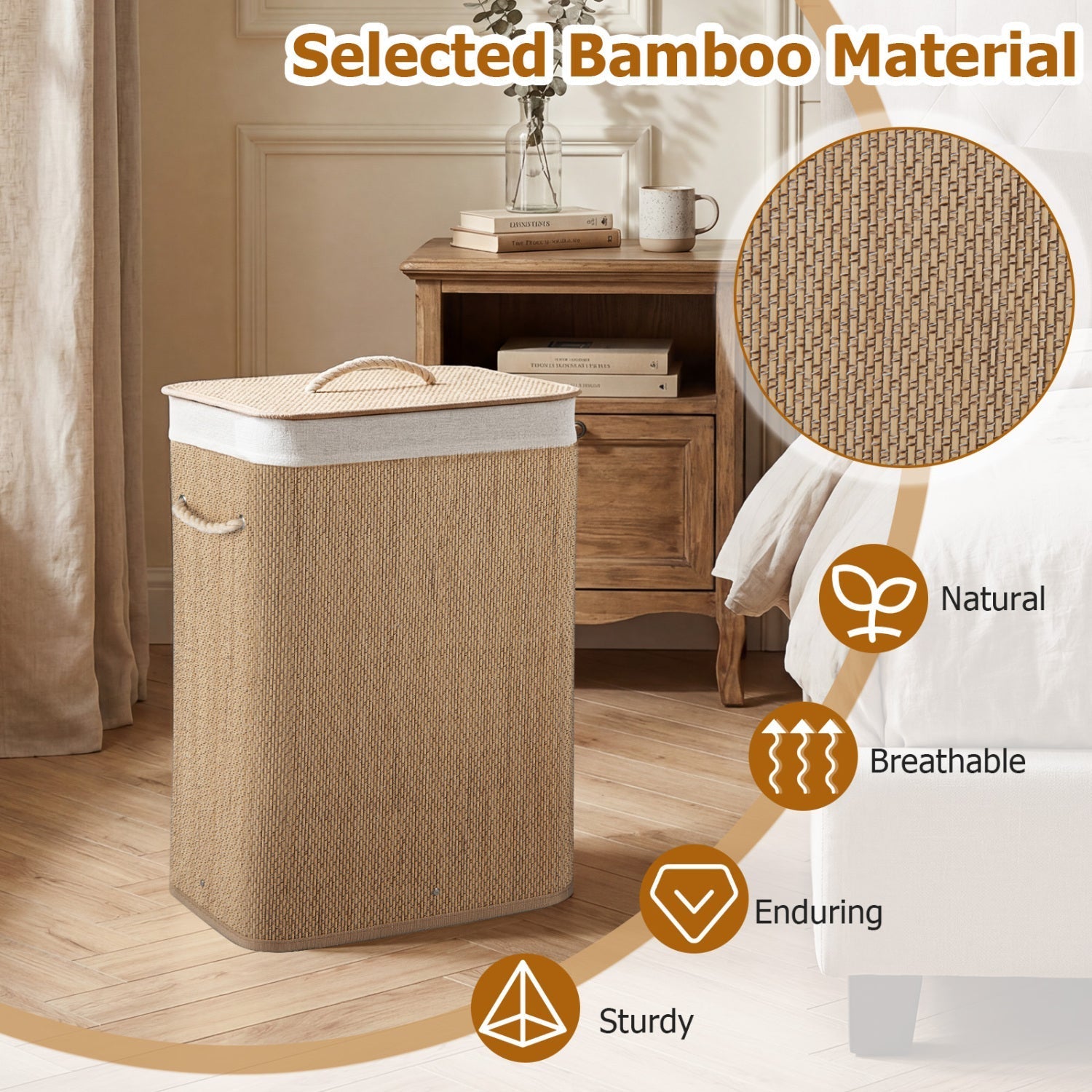 19 Gallon Bamboo Laundry Hamper with Removable Liner