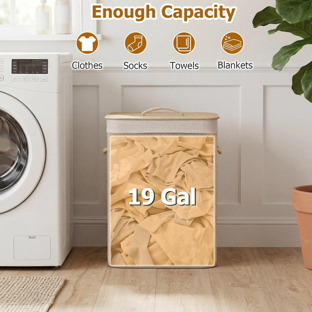 19 Gallon Bamboo Laundry Hamper with Removable Liner