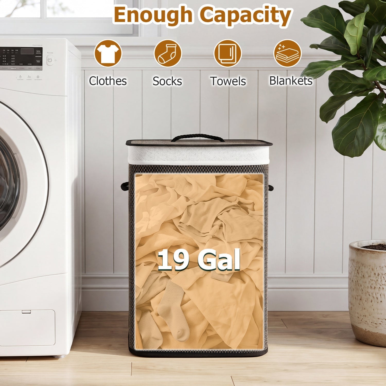 19 Gallon Bamboo Laundry Hamper with Removable Liner