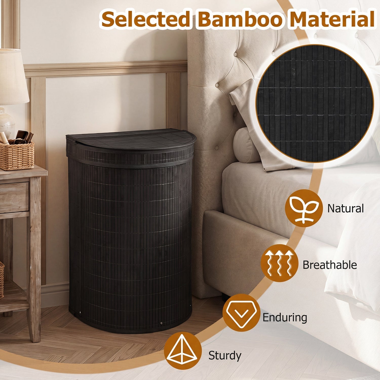19 Gallon Bamboo Laundry Hamper with Zippered Lid