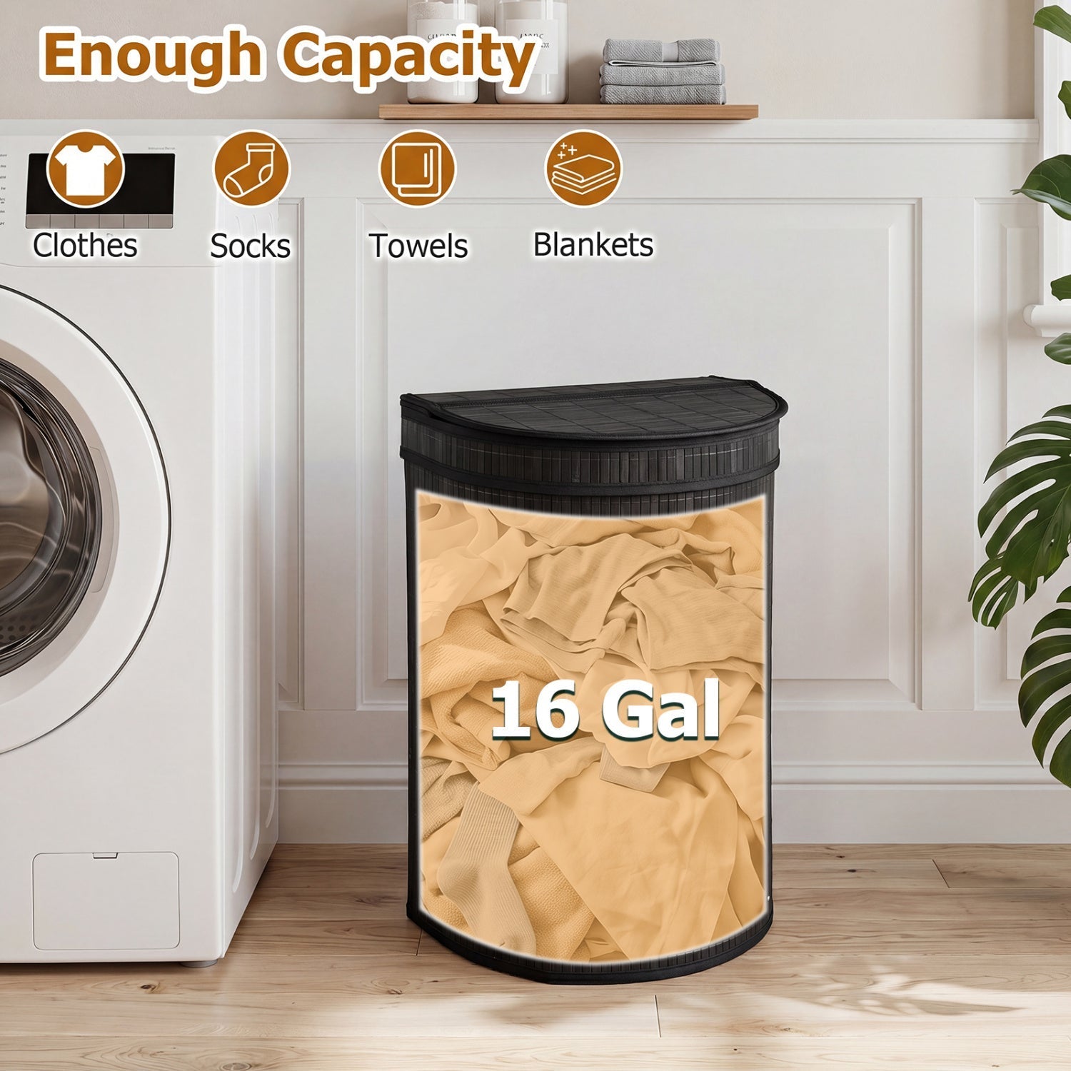 19 Gallon Bamboo Laundry Hamper with Zippered Lid