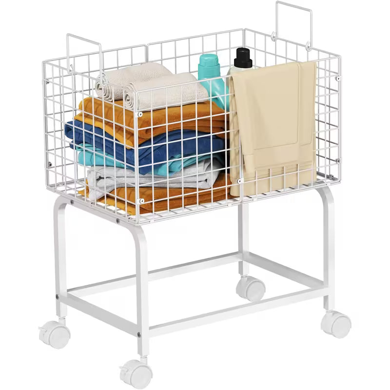 Wire Laundry Hamper Trolley Cart with Pull Handle