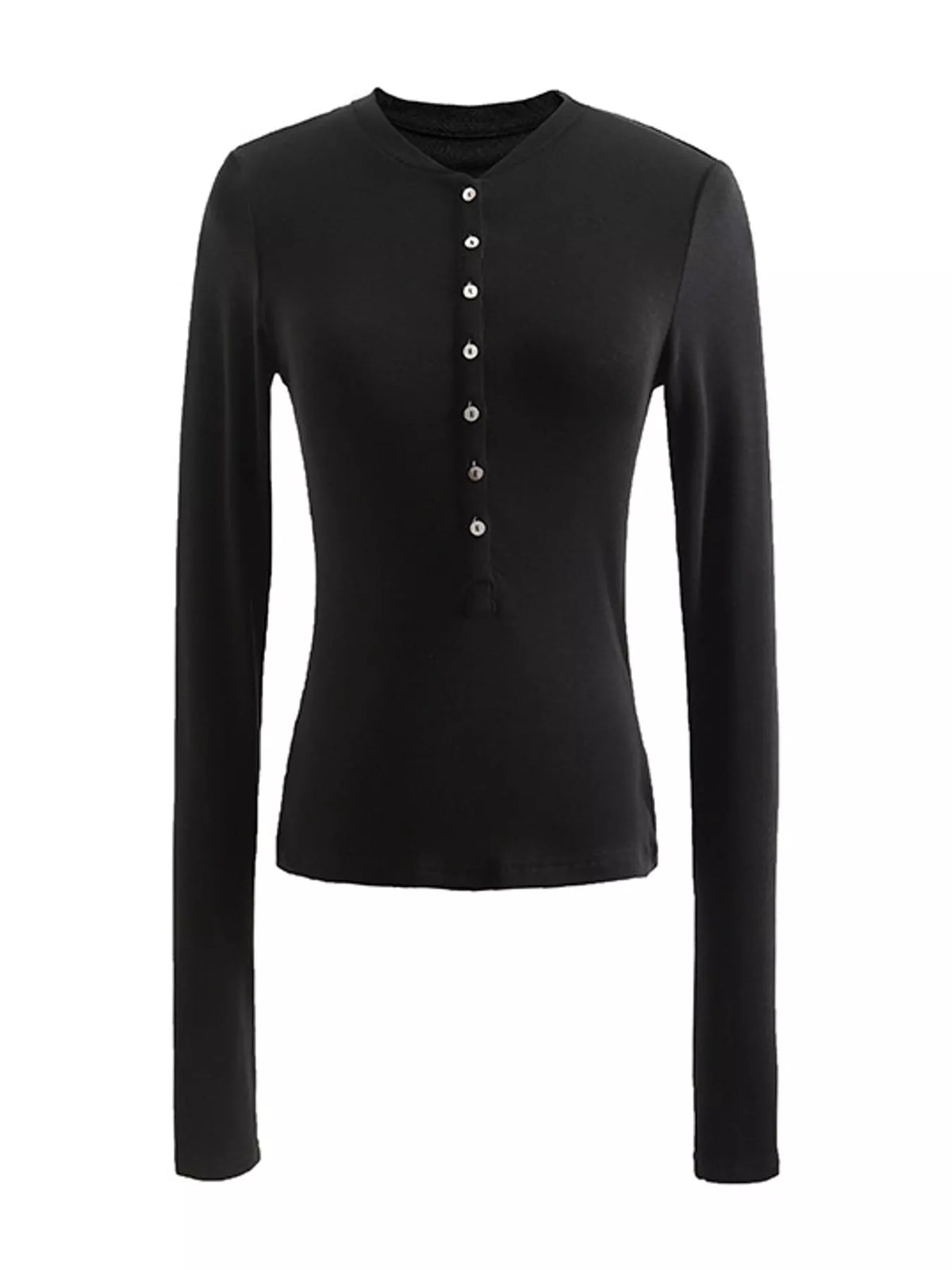 Slim-Fit Button-Down Long Sleeve Knit Top