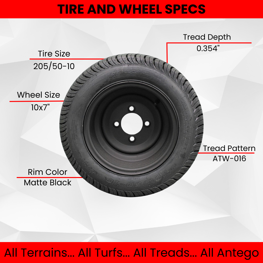 205/50-10 with 10x7 Matte Black Wheels for Golf Cart (Set of 4)