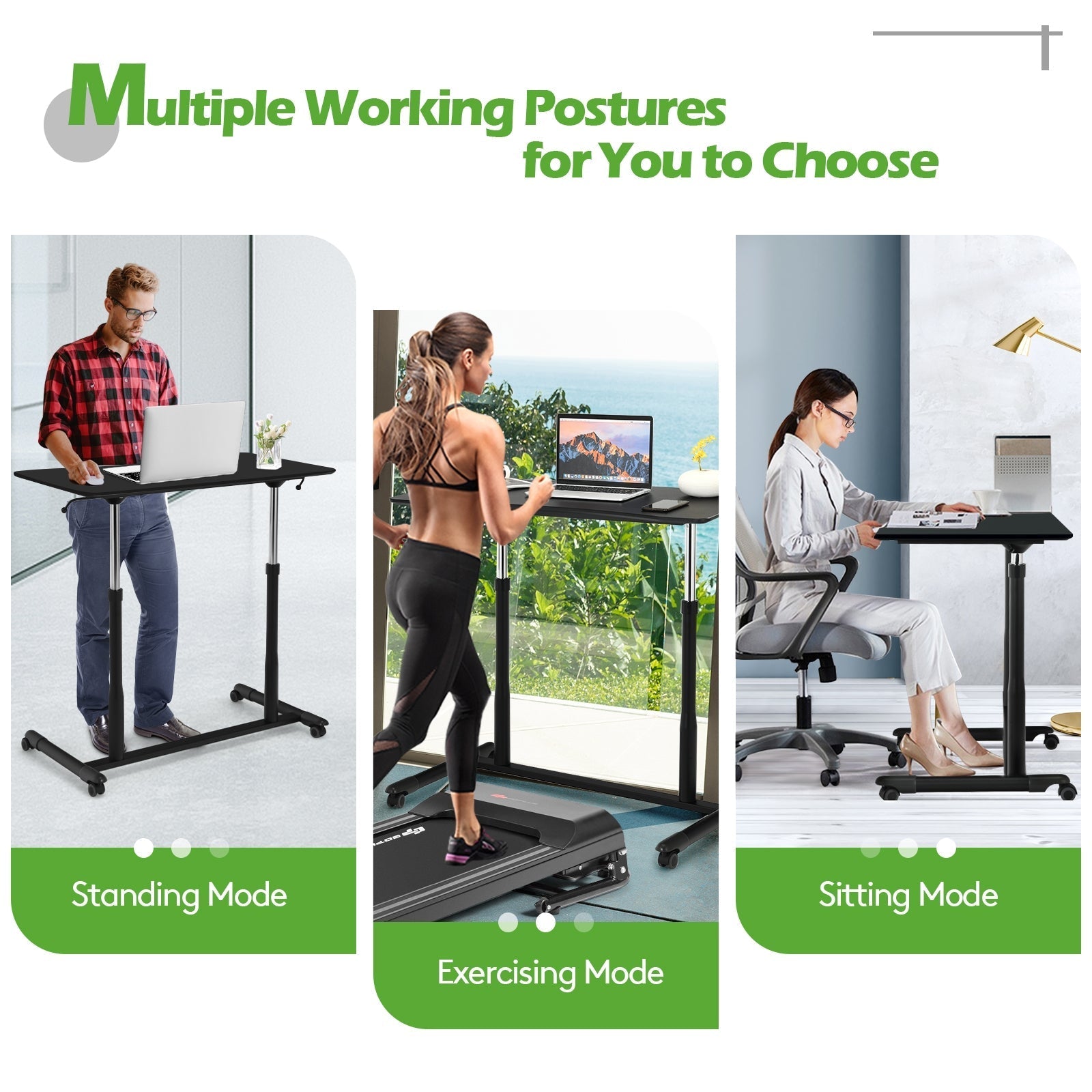 Height Adjustable Computer Desk Sit to Stand Rolling
