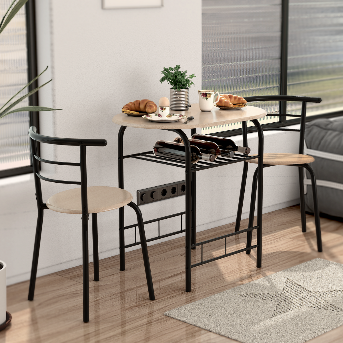 3 pcs Home Kitchen Bistro Pub Dining Table 2 Chairs Set