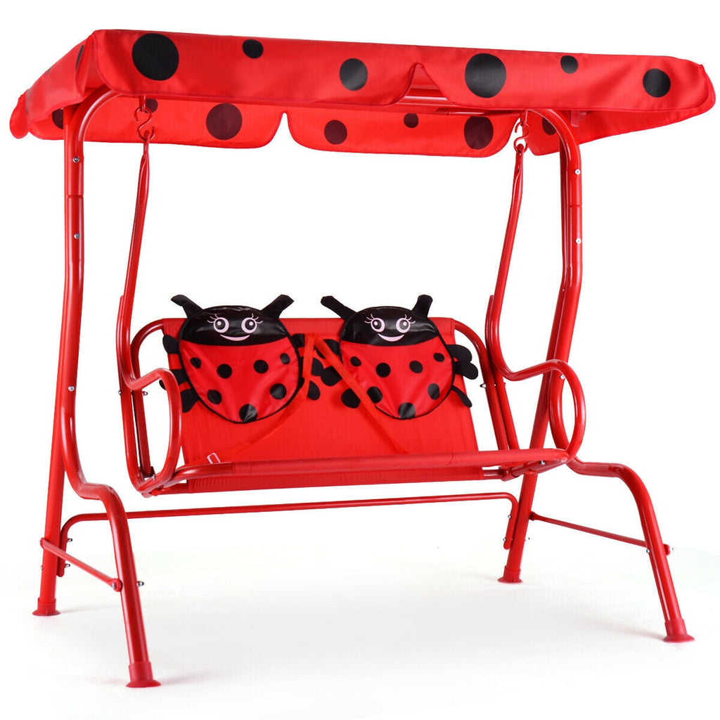 2-Seater Kids Patio Swing with Metal Stand and Adjustable Canopy-Navy