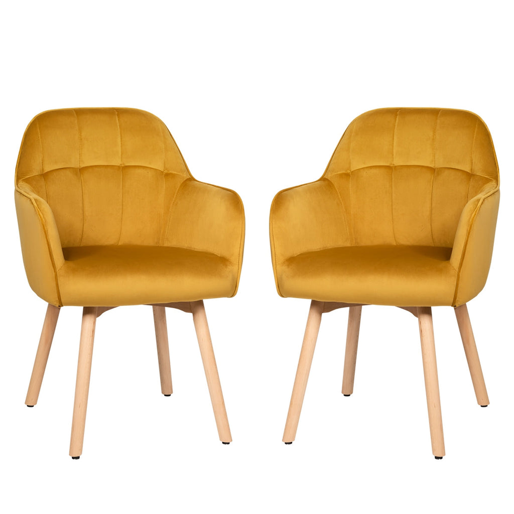 Set of 2 Mid-Back Accent Leisure Armchairs-Yellow