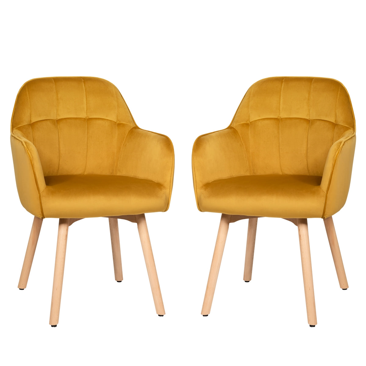 Set of 2 Mid-Back Accent Leisure Armchairs-Yellow