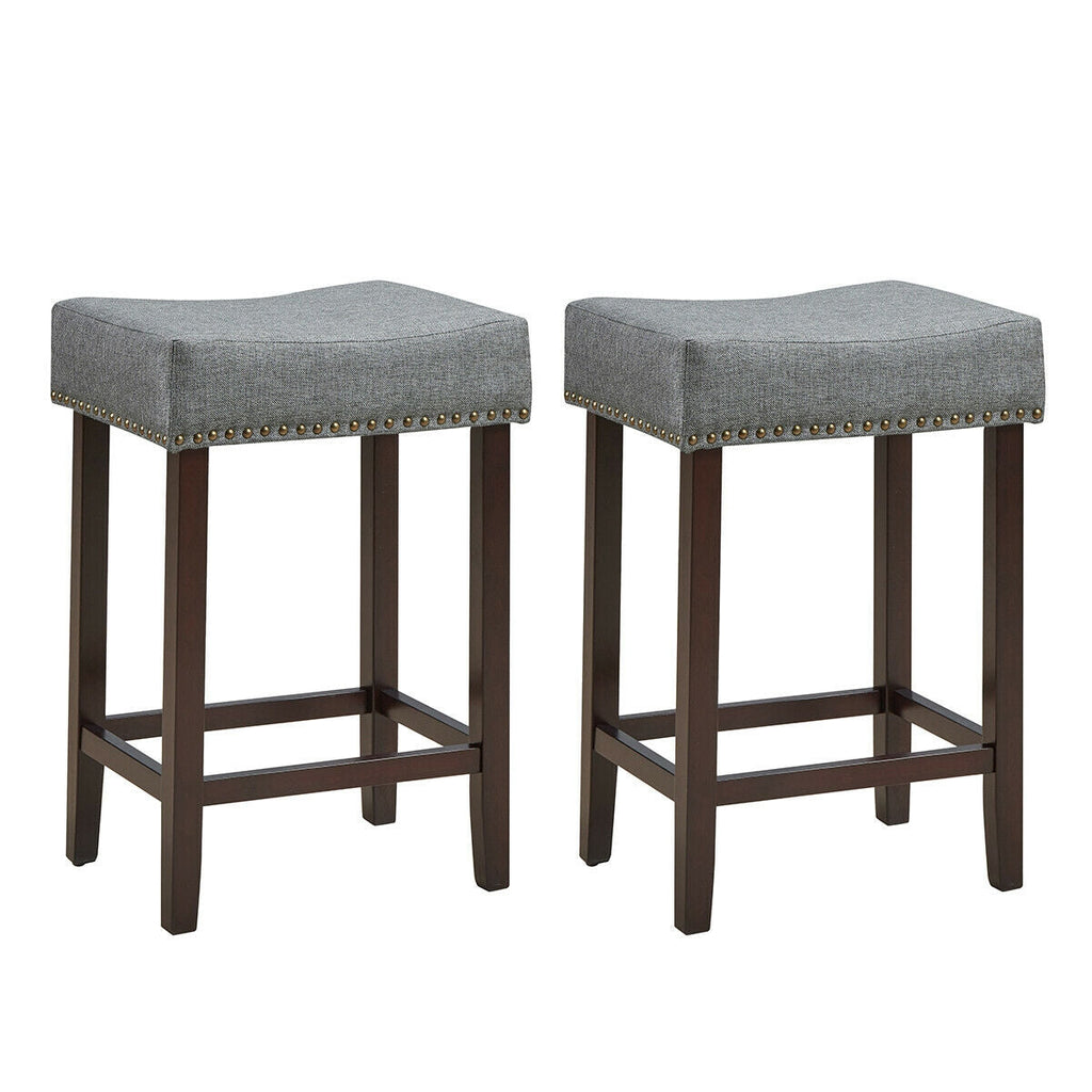 Set of 2 Nailhead Saddle Bar Stools 24 Inch Height