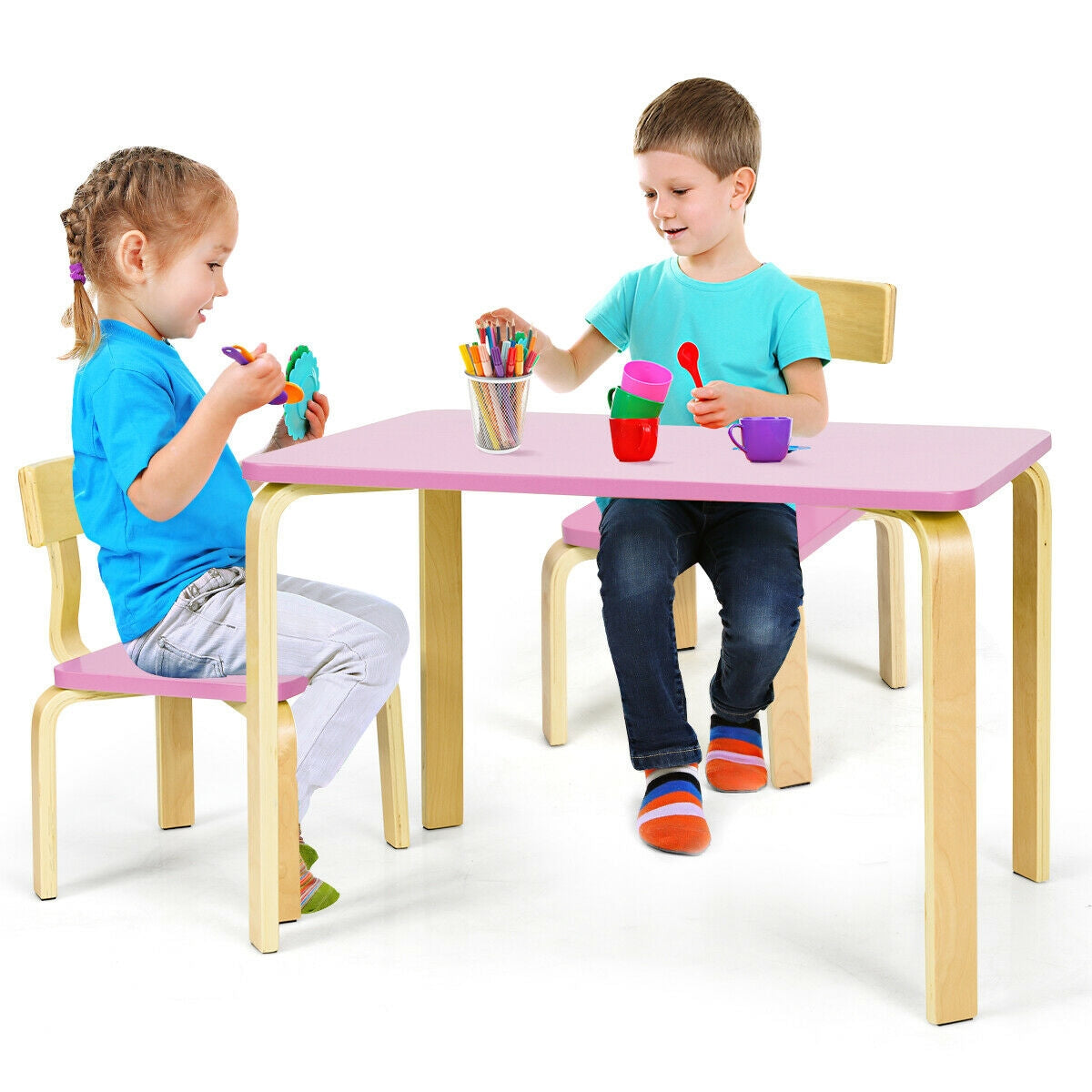 3 Piece Kids Wooden Activity Table and 2 Chairs Set