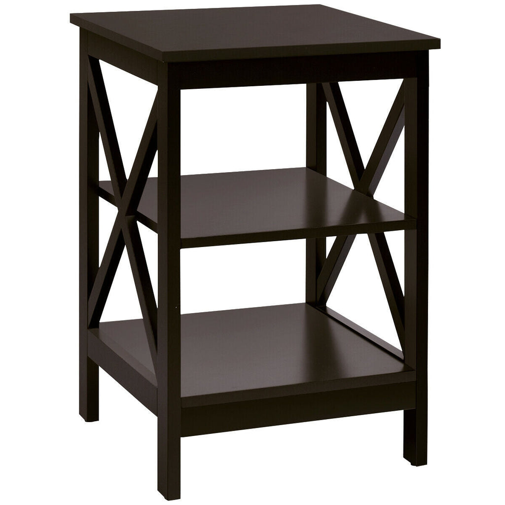 3-Tier Nightstand End Table with X Design Storage