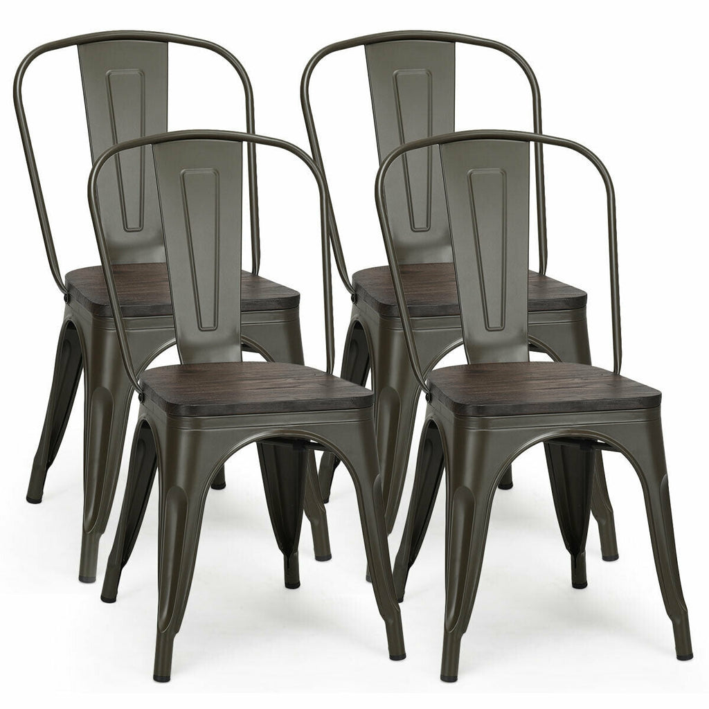 4 Pieces Tolix Style Metal Dining Side Chair Stackable Wood Seat