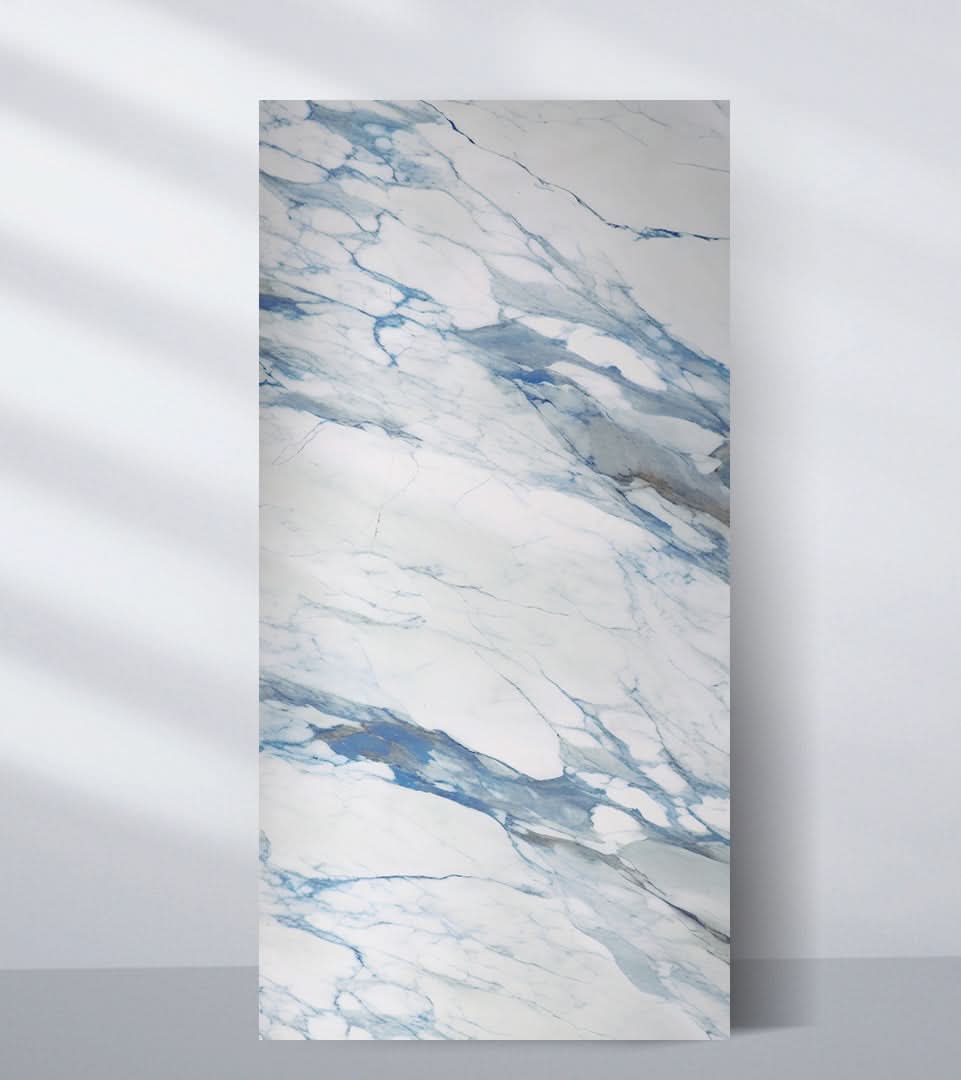 3D Calacatta Azur Marble UV Protected PVC Wall Panel - 4x8 ft, Fireproof & Waterproof, (32 sq. ft)