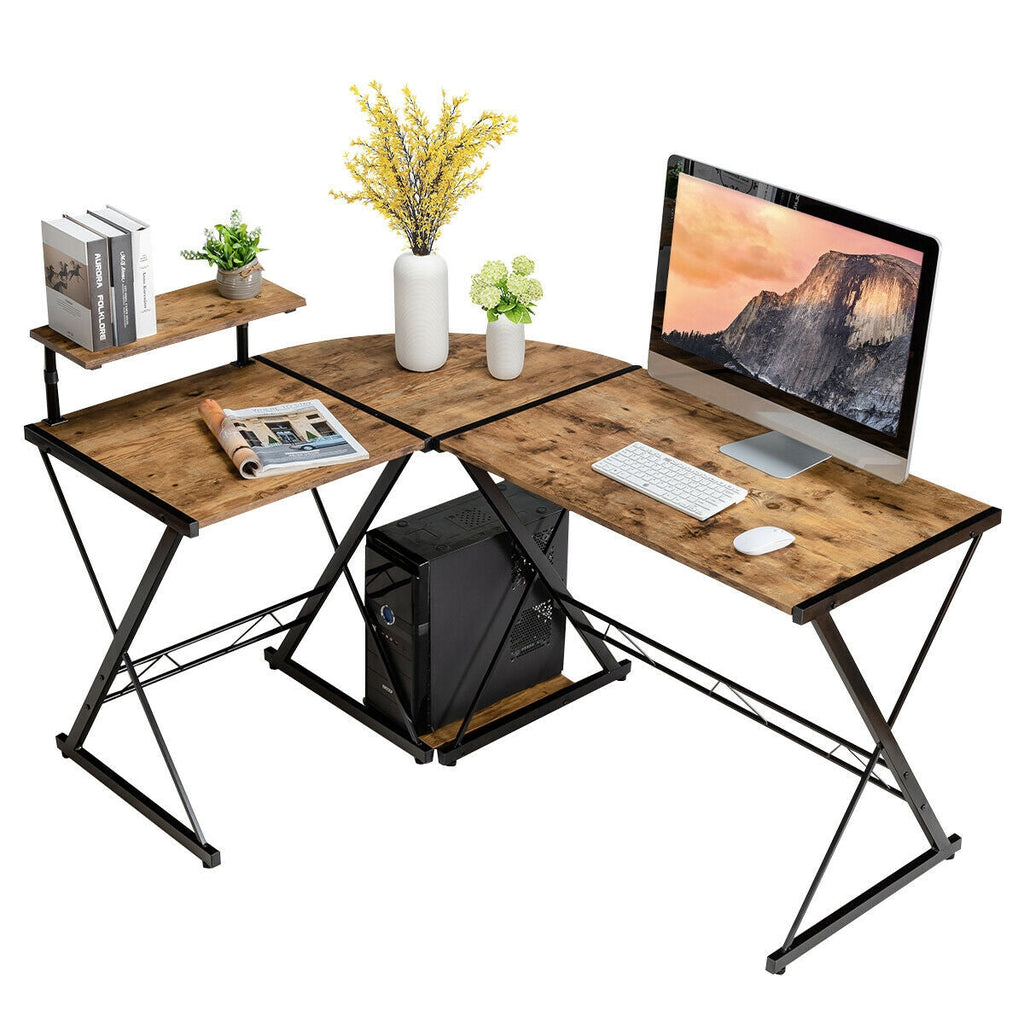 L-Shaped Desk Reversible Corner Computer Desk with Movable Shelf and CPU Stand