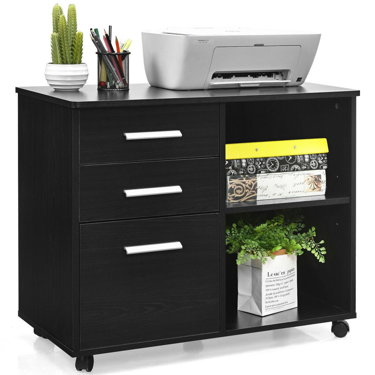 3-Drawer Mobile Lateral File Cabinet Printer Stand