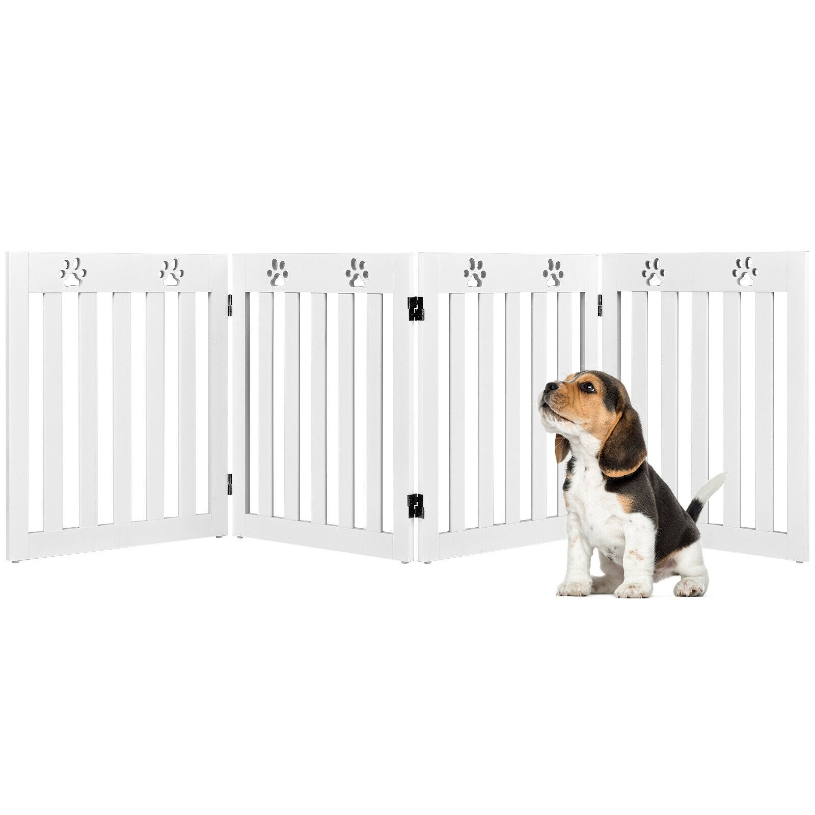 24 Inch Folding Wooden Freestanding Pet Gate Dog Gate with 360¬∞ Hinge