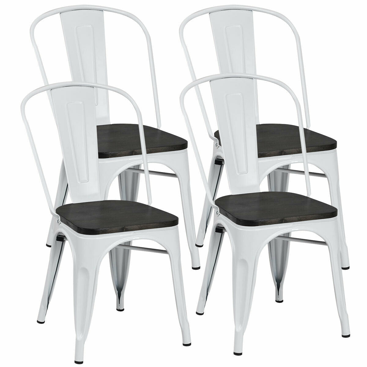 4 Pieces Tolix Style Metal Dining Side Chair Stackable Wood Seat