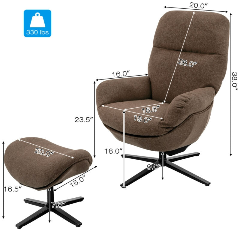 Upholstered Swivel Lounge Chair with Ottoman and Rocking Footstool