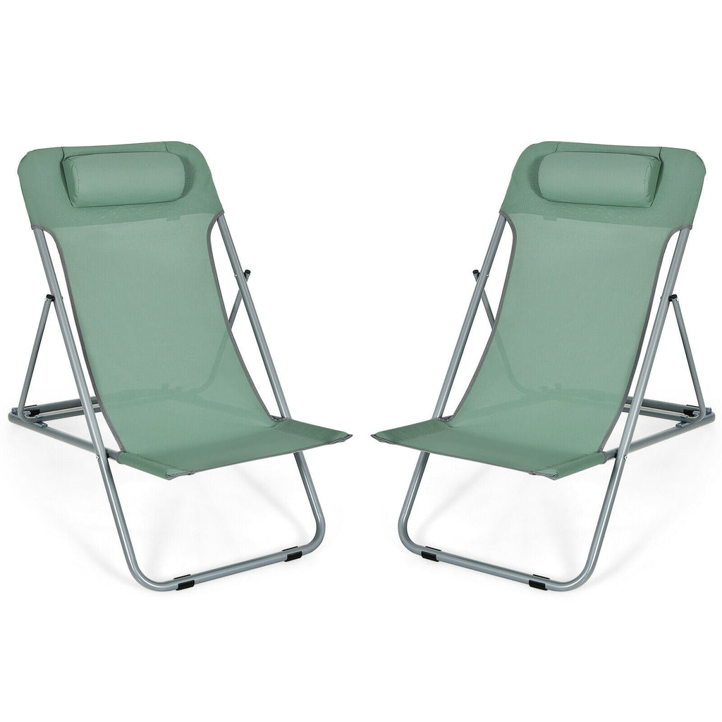 Portable Beach Chair Set of 2 with Headrest