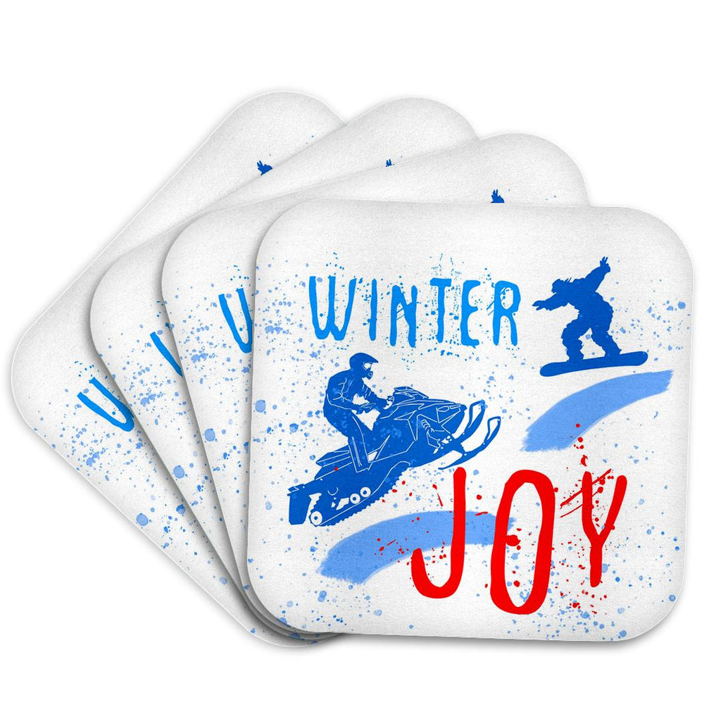 3dRose Alexis Design - Sport Winter - Snowmobile, Snowboard, Snow. Winter Joy Colorful Text. Winter Sport - Coasters