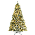 6 Feet Pre-lit Snow Flocked Hinged Christmas Tree with 928 Tips and Metal Stand