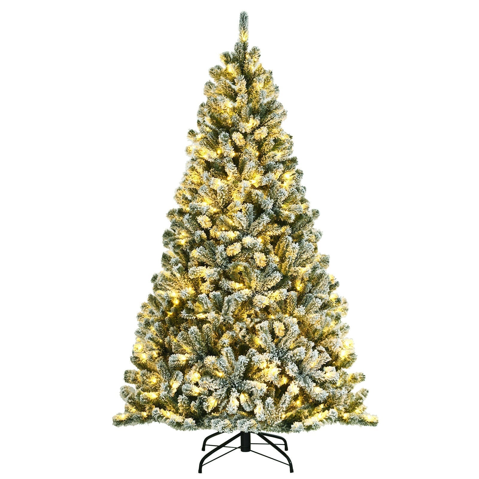 6 Feet Pre-lit Snow Flocked Hinged Christmas Tree with 928 Tips and Metal Stand