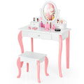 Kids Vanity Princess Makeup Dressing Table Stool Set with Mirror and Drawer