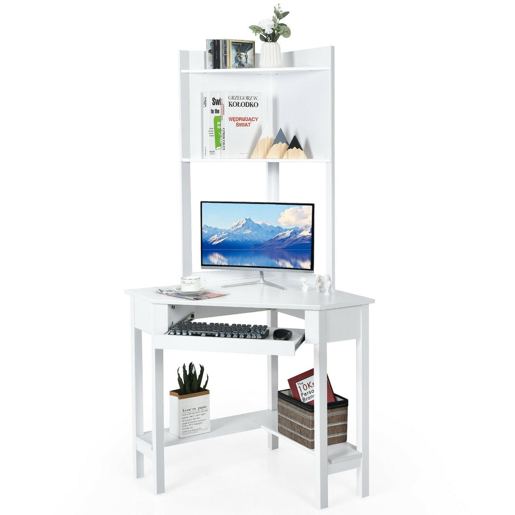 Corner Computer Desk with Hutch and Storage Shelves