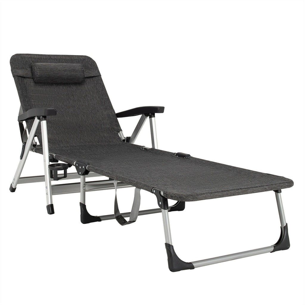 Beach Folding Chaise Lounge Recliner with 7 Adjustable Position