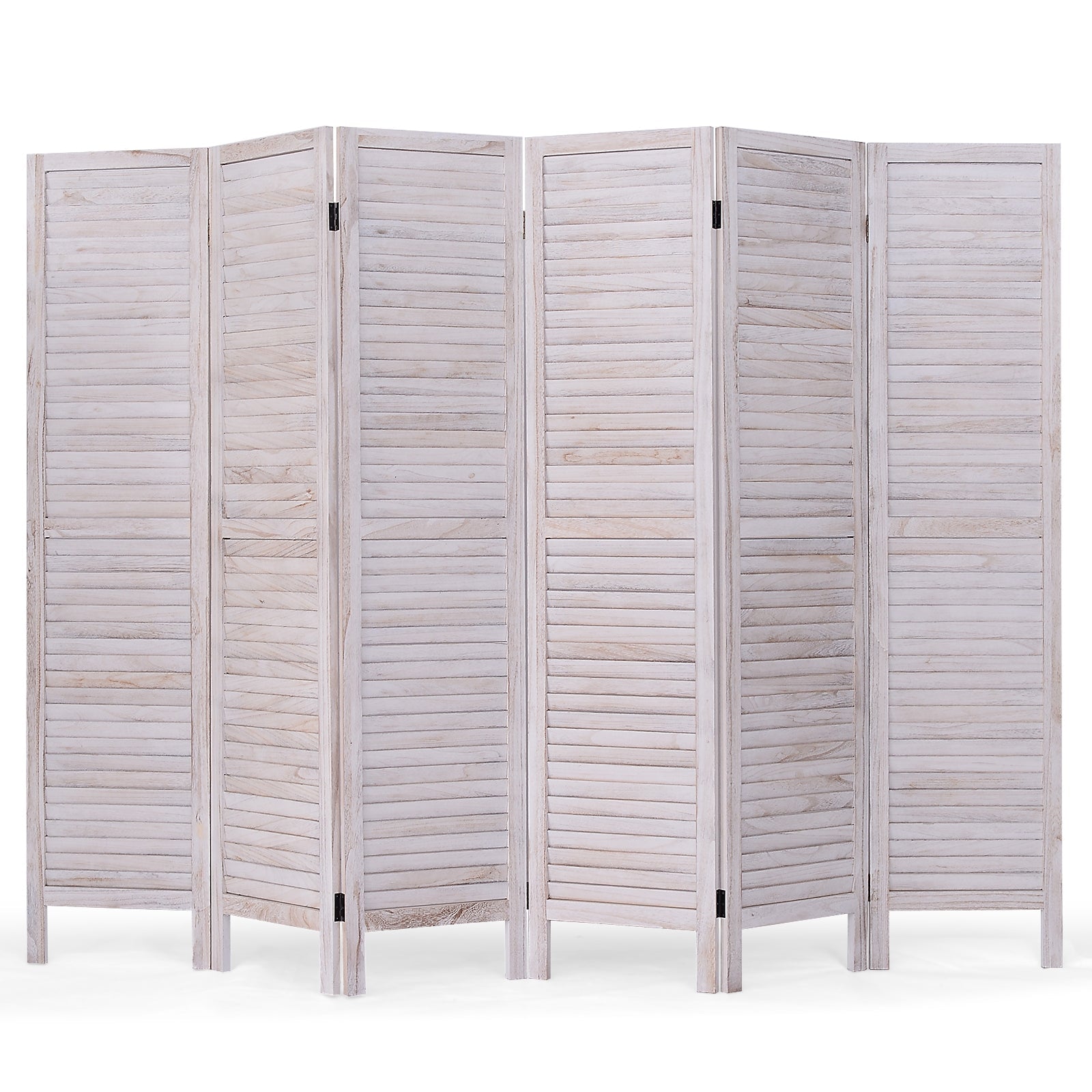 6 Panels Classic Venetian Wooden Slat Room Screen-White