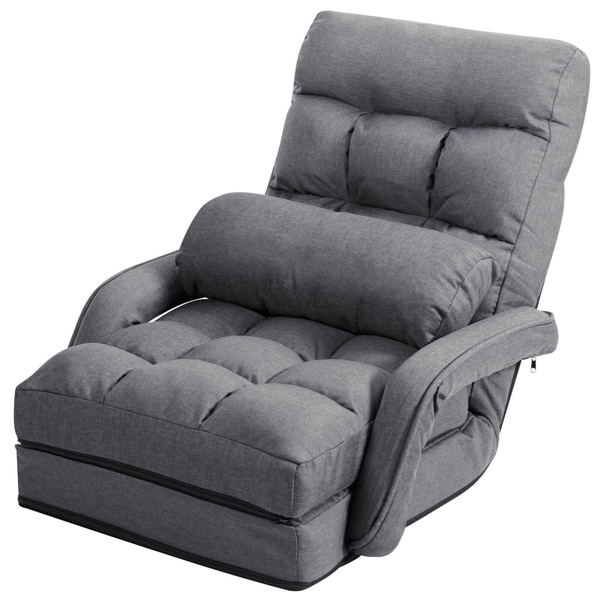 Folding Lazy Floor Chair Sofa with Armrests and Pillow