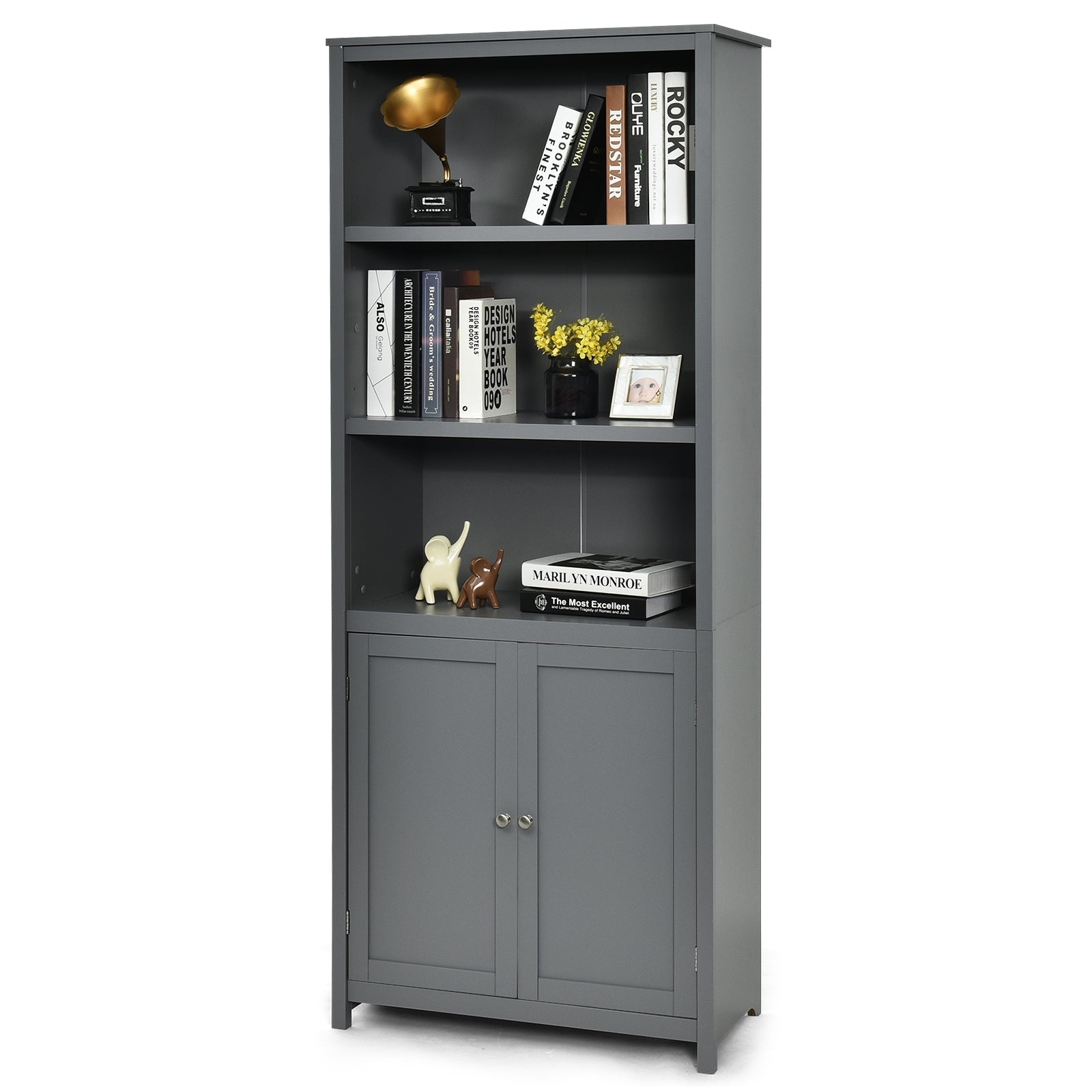 Bookcase Shelving Storage Wooden Cabinet Unit Standing Display Bookcase with Doors