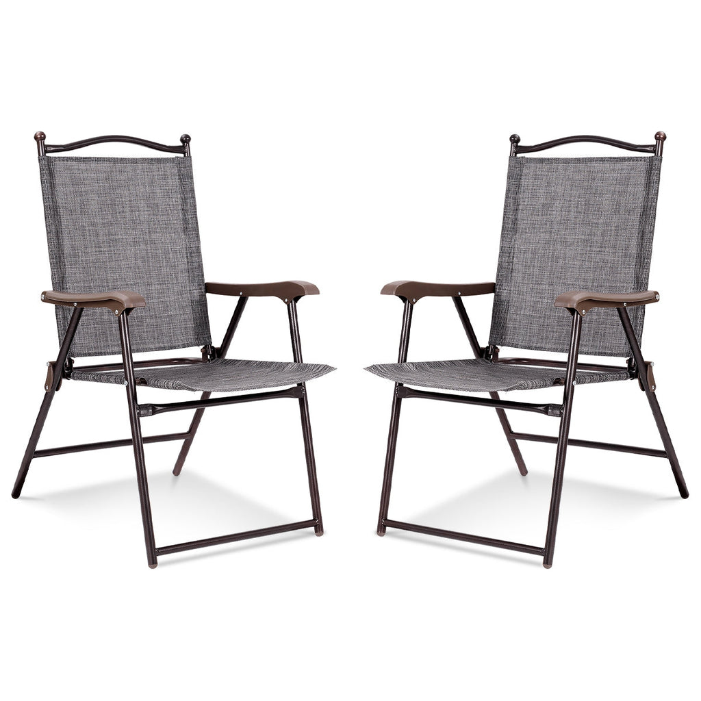 Set of 2 Patio Folding Sling Back Camping Deck Chairs