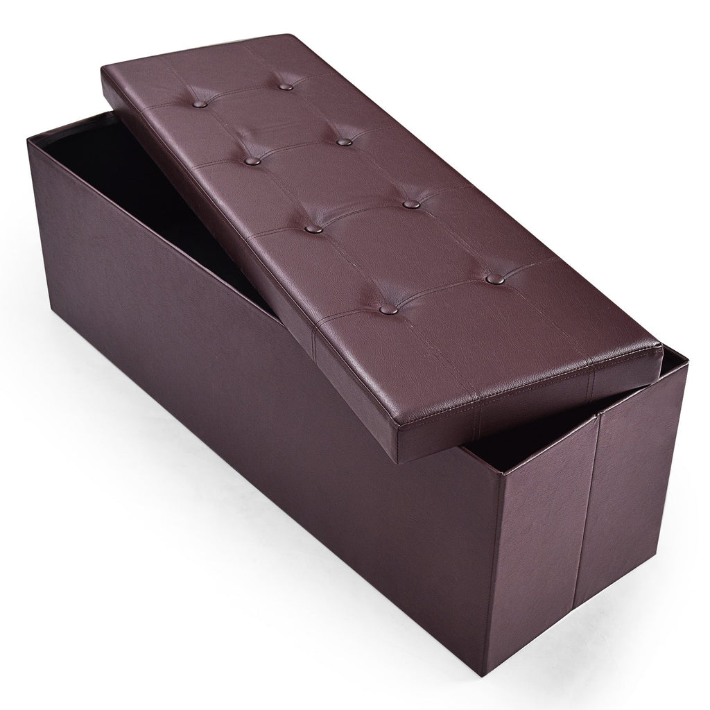 45 Inches Large Folding Ottoman Storage Seat - Brown