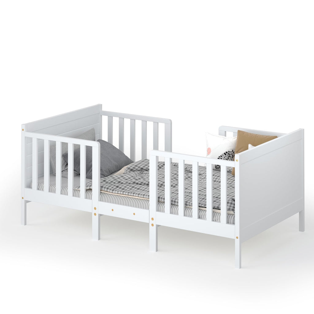 2-in-1 Convertible Kids Wooden Bedroom Furniture with Guardrails