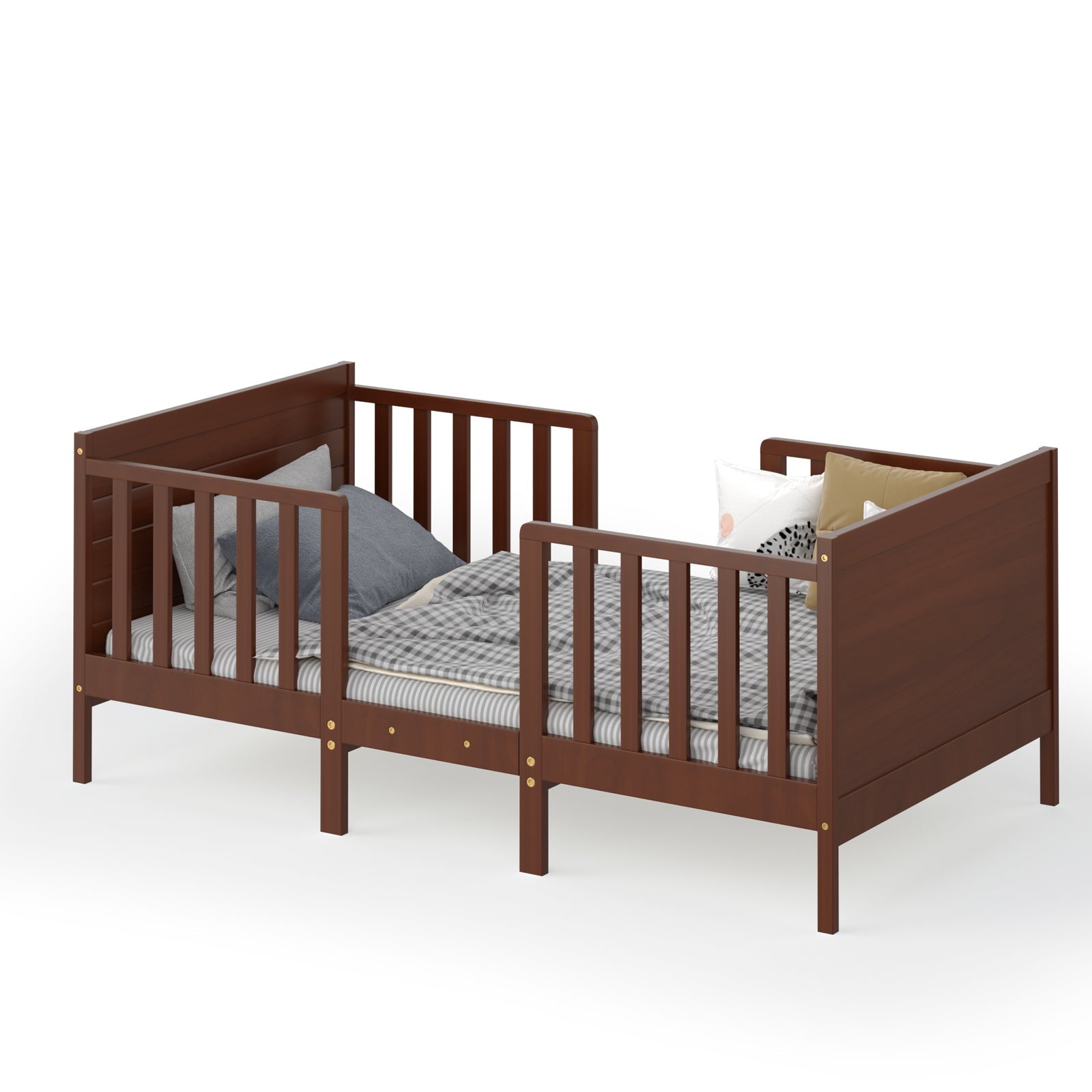 2-in-1 Convertible Kids Wooden Bedroom Furniture with Guardrails