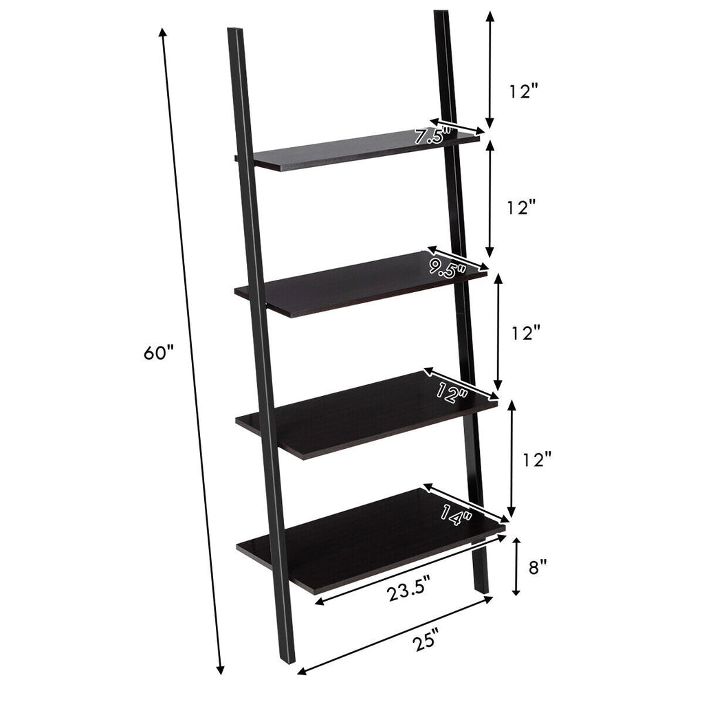 Multipurpose 4-Tier Industrial Leaning Wall Bookcase with Metal Frame