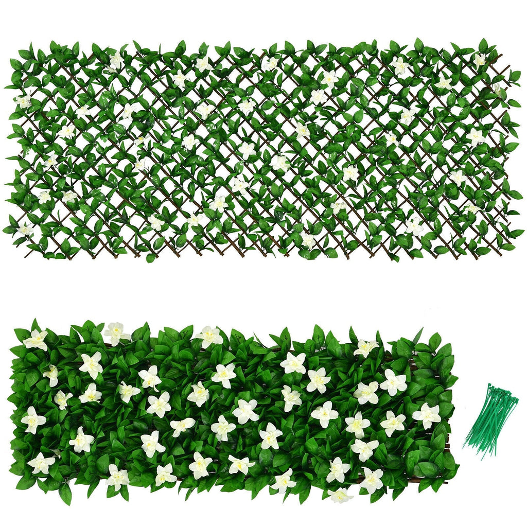 4 Pieces Expandable Faux Ivy Privacy Screen Fence Panel Pack with Flower