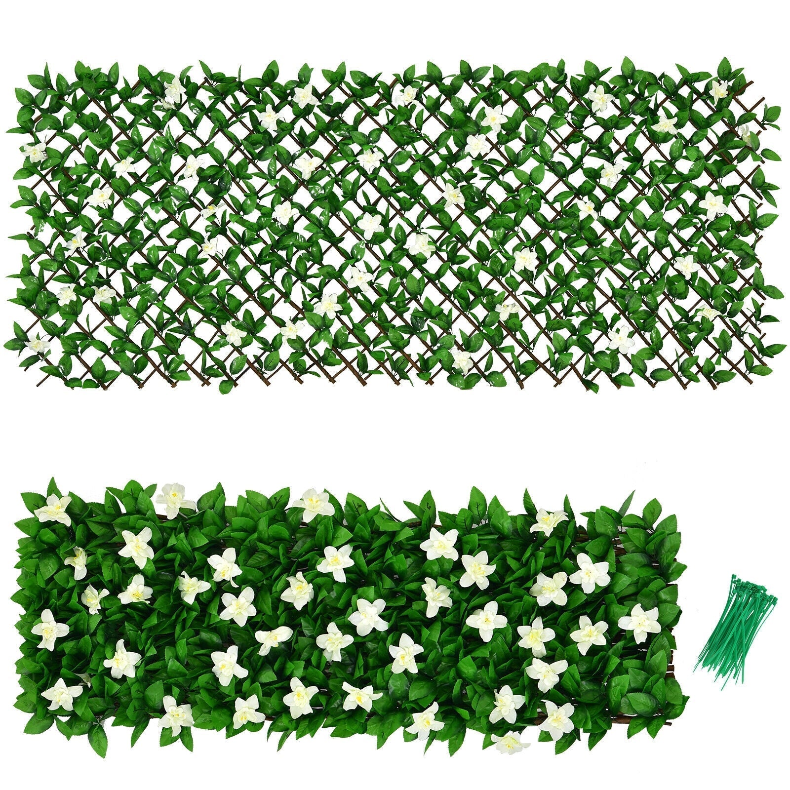 4 Pieces Expandable Faux Ivy Privacy Screen Fence Panel Pack with Flower