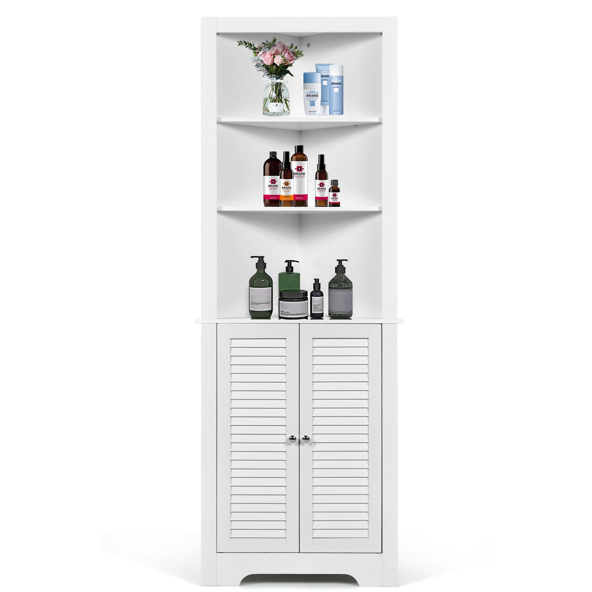 Free Standing Tall Bathroom Corner Storage Cabinet with 3 Shelves