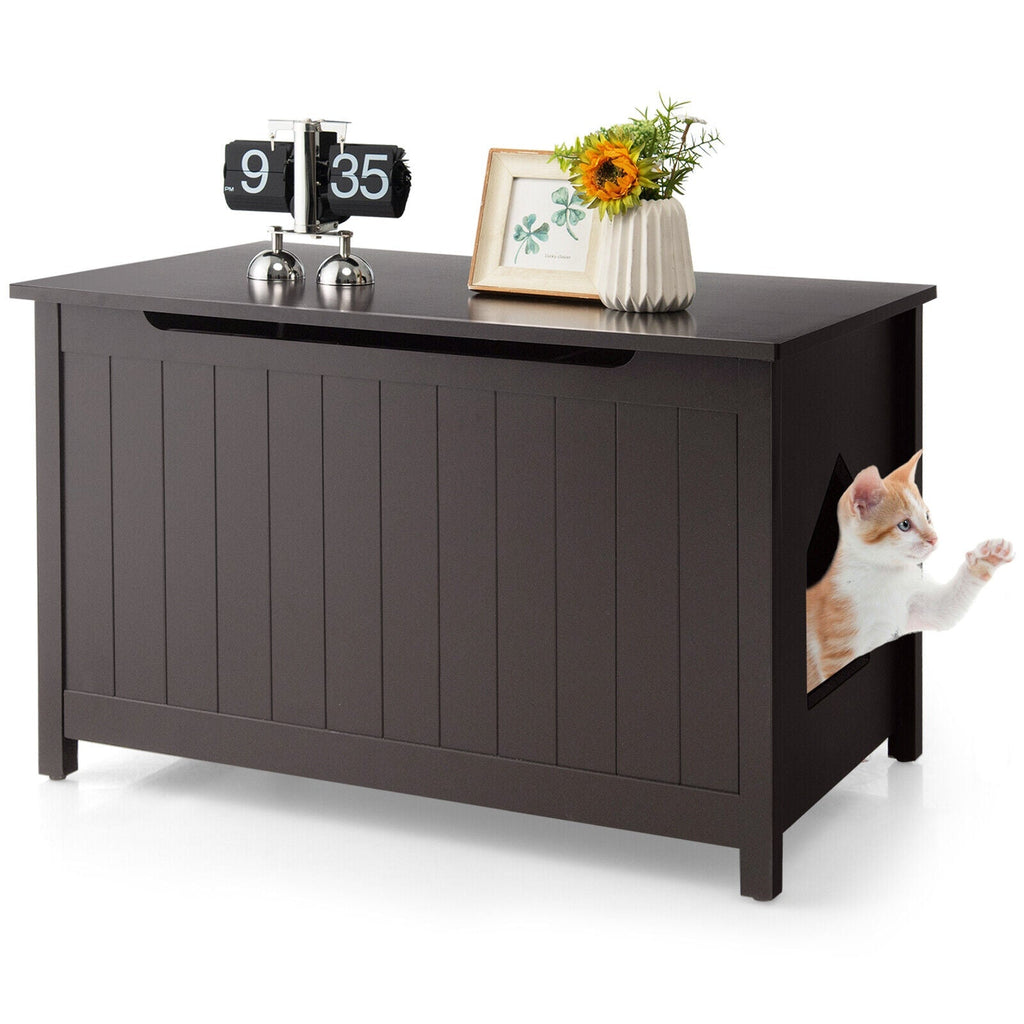 Wooden Cat Litter Box Enclosure with Top Opening Side Table Furniture