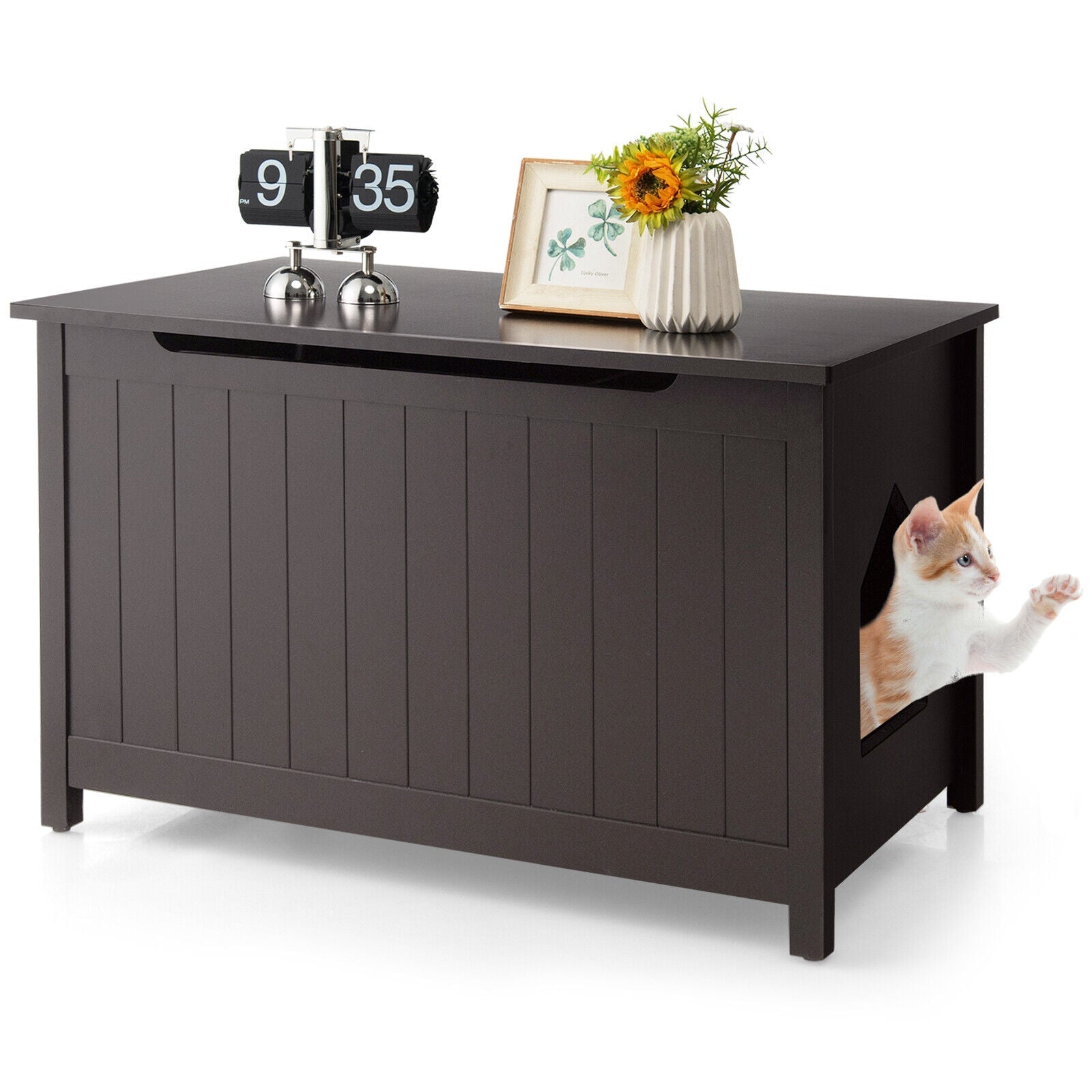 Wooden Cat Litter Box Enclosure with Top Opening Side Table Furniture