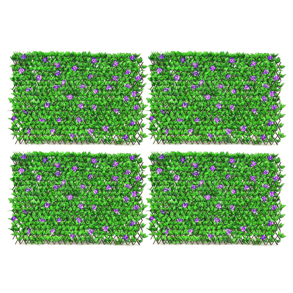 4 Pieces Expandable Faux Ivy Privacy Screen Fence Panel Pack with Flower